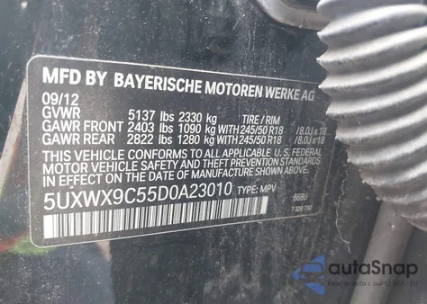 2013 BMW X3 xDrive28I from USA, damaged, VIN 5UXWX9C55D0A23010